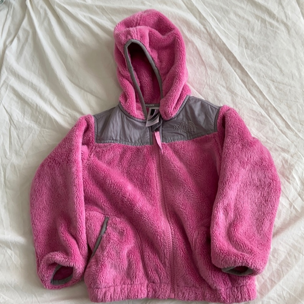 Fluffy pink north face jacket